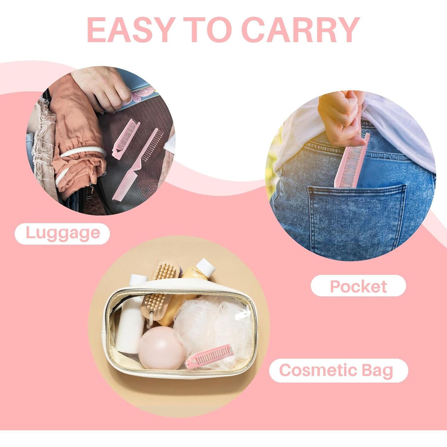 Cepillo de Pelo Mini Portátil RHOS Doble Cabeza Rosa