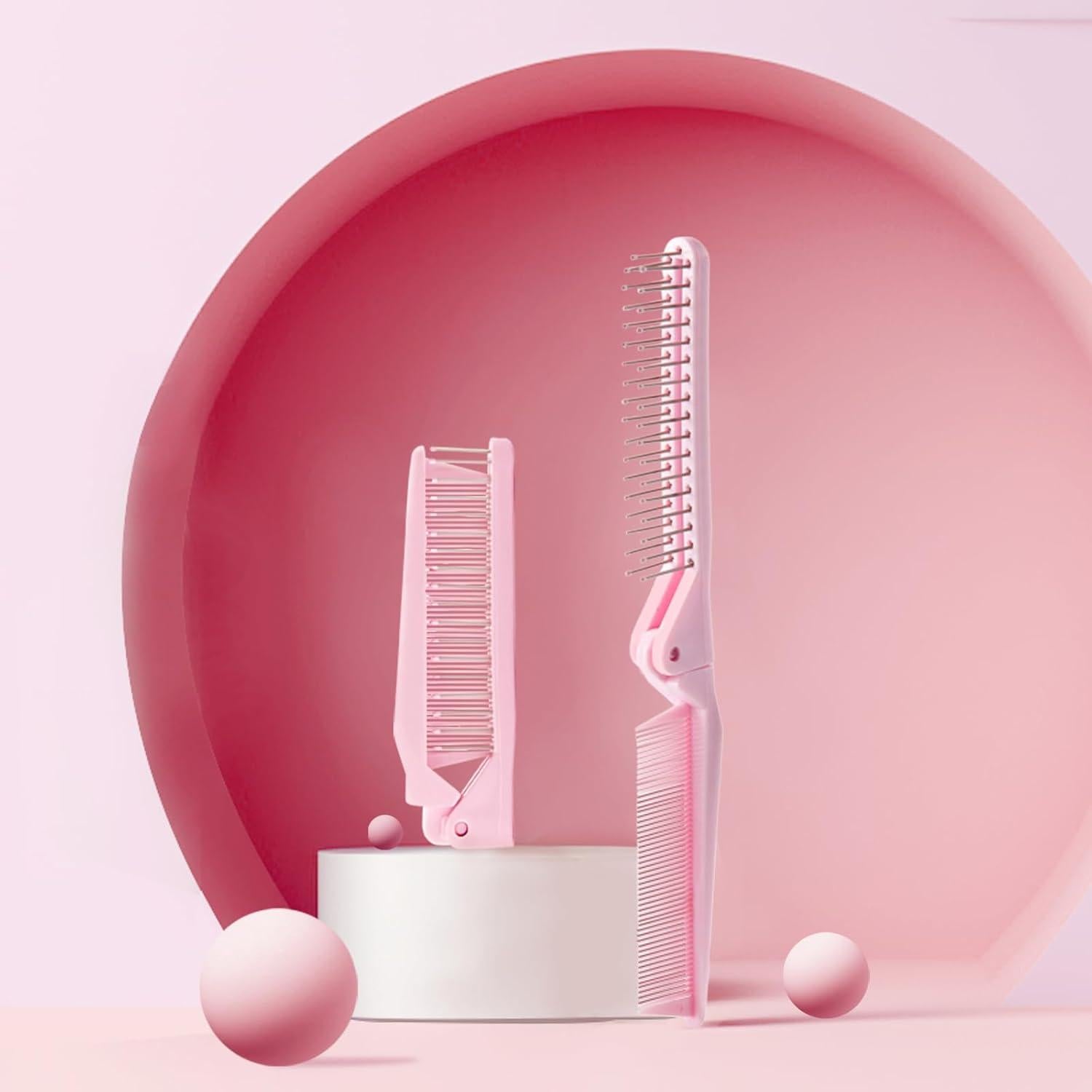 Cepillo de Pelo Mini Portátil RHOS Doble Cabeza Rosa