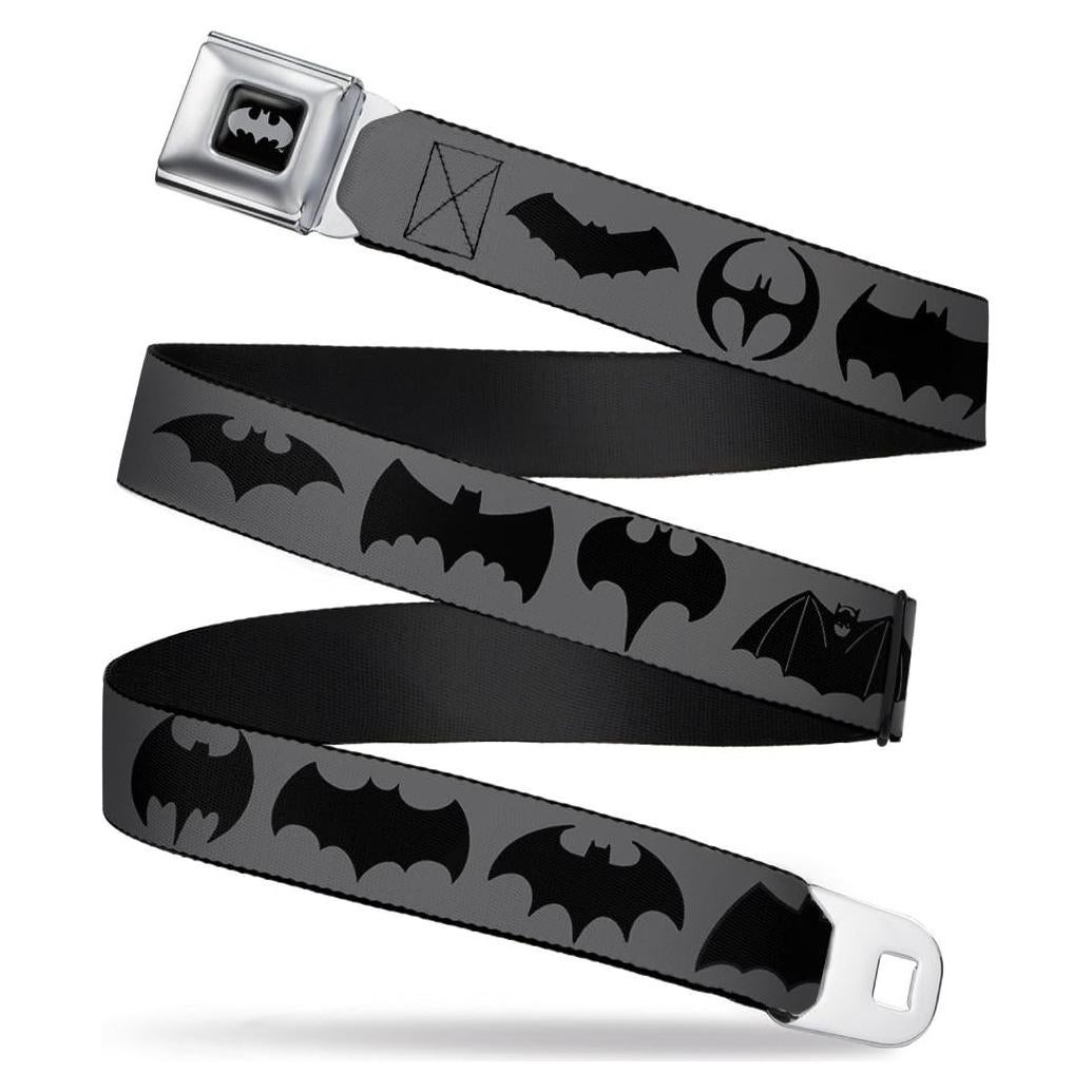 Buckle-Down DC Comics Belt, Seatbelt Buckle Belt, Bat Logo Transitions Gray Black, Mens Womens Kids Adjustable