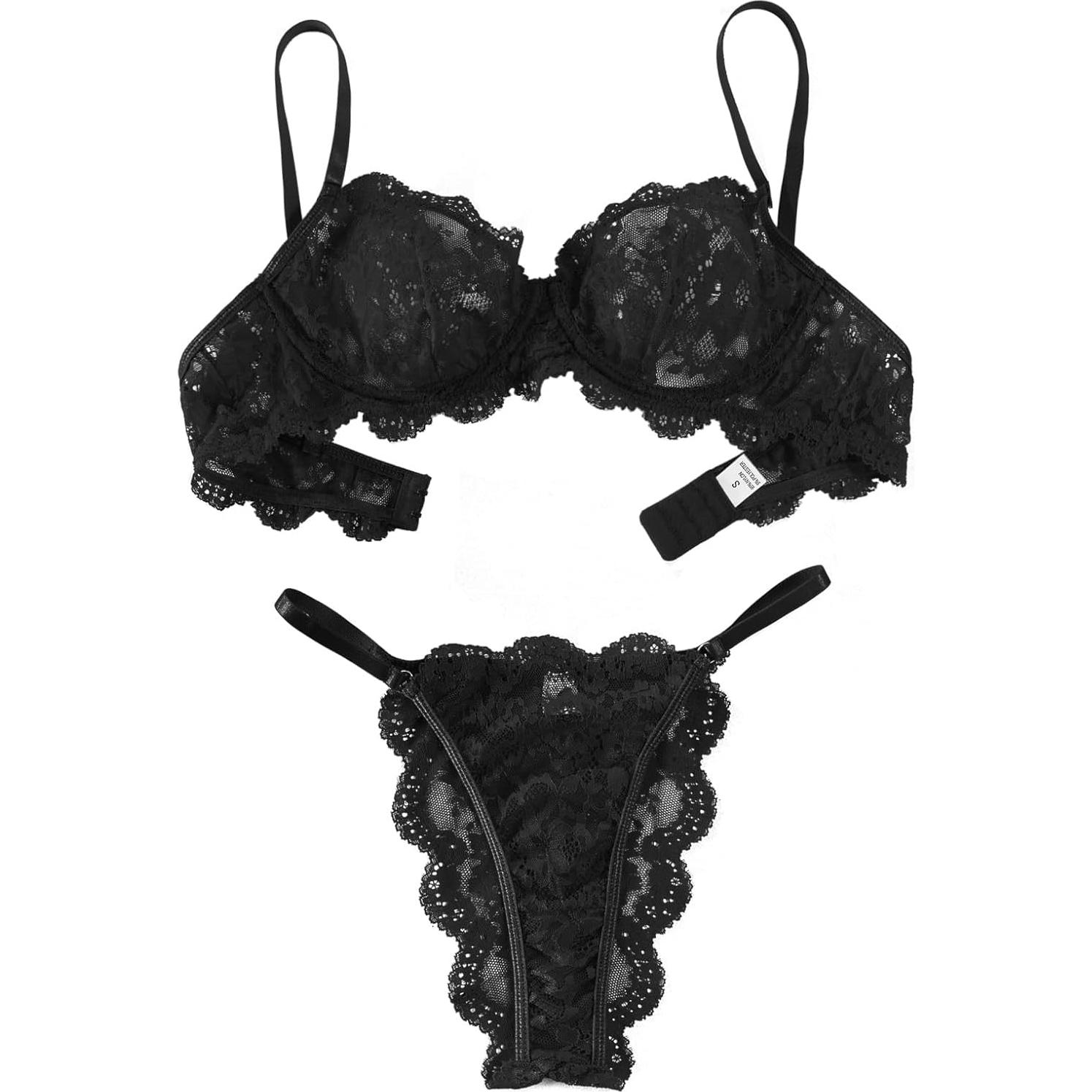 Conjunto Lencería Sexy Lilosy Negro 2 Piezas Encaje
