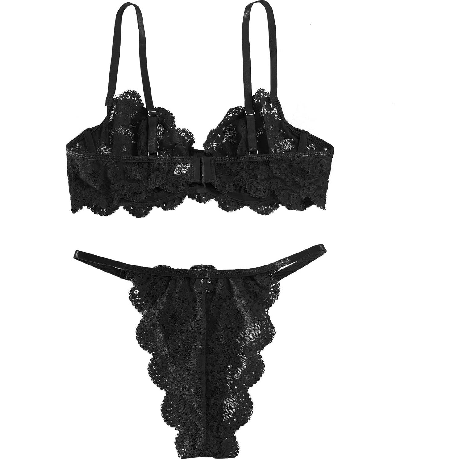 Conjunto Lencería Sexy Lilosy Negro 2 Piezas Encaje