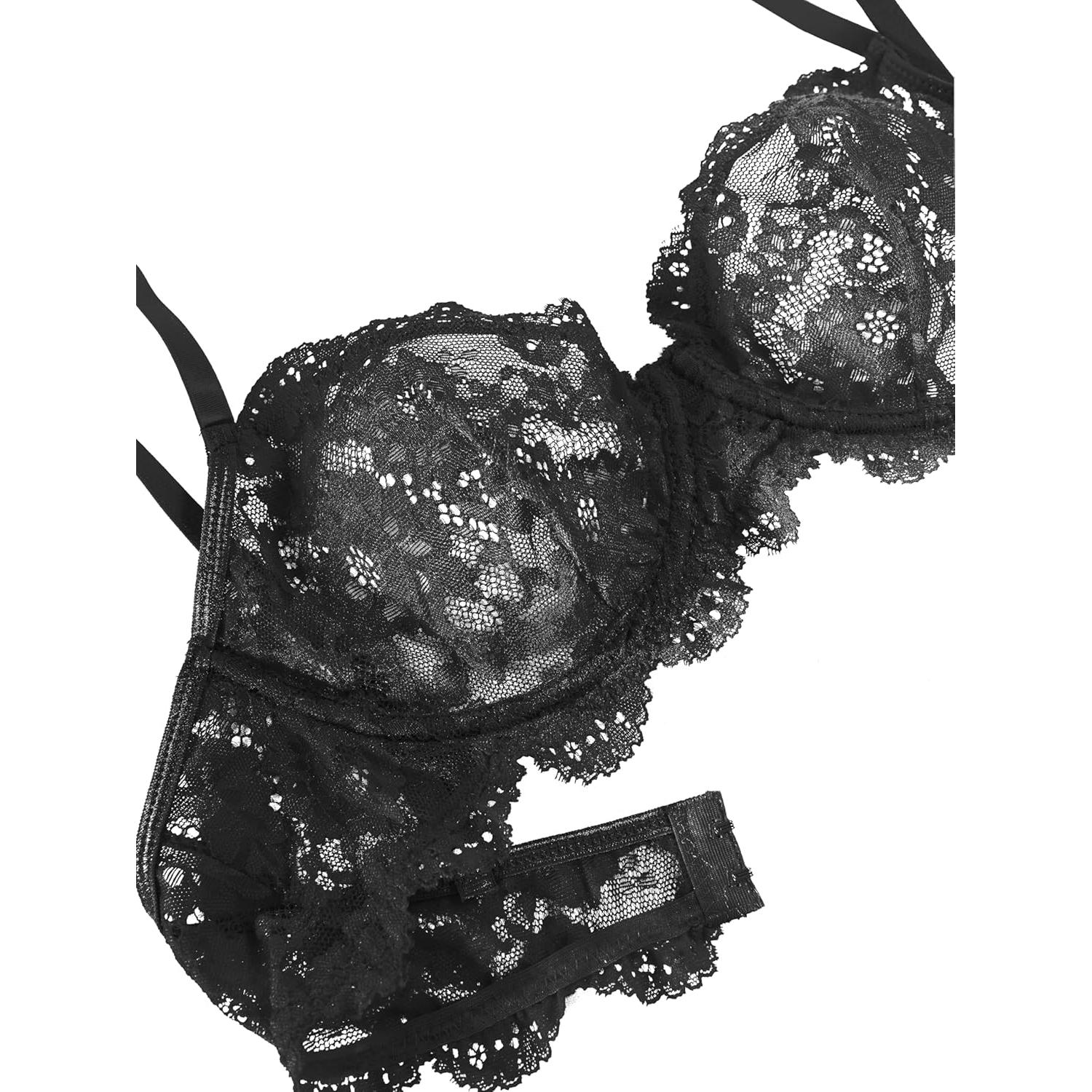 Conjunto Lencería Sexy Lilosy Negro 2 Piezas Encaje