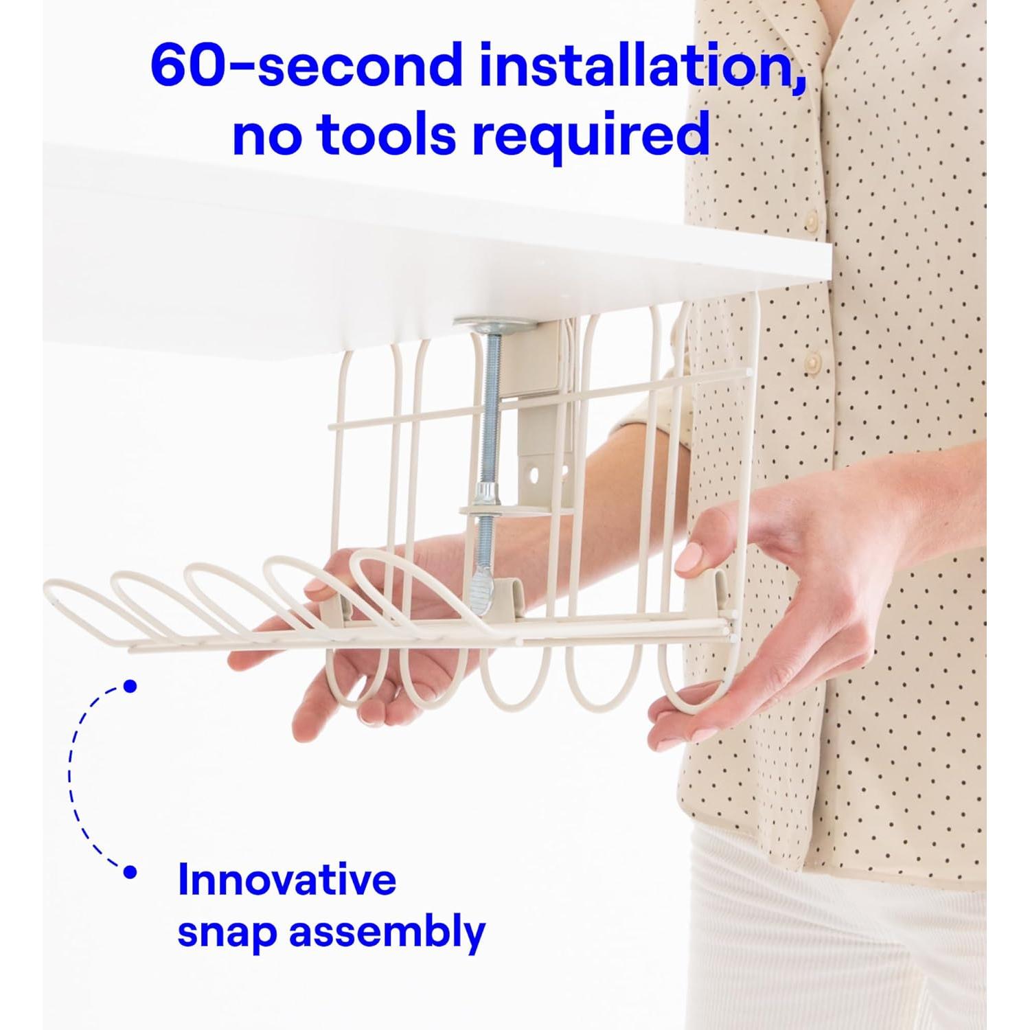 CarryUp Bandeja de Cable Bajo Escritorio Crema - Organizador Sin Taladro