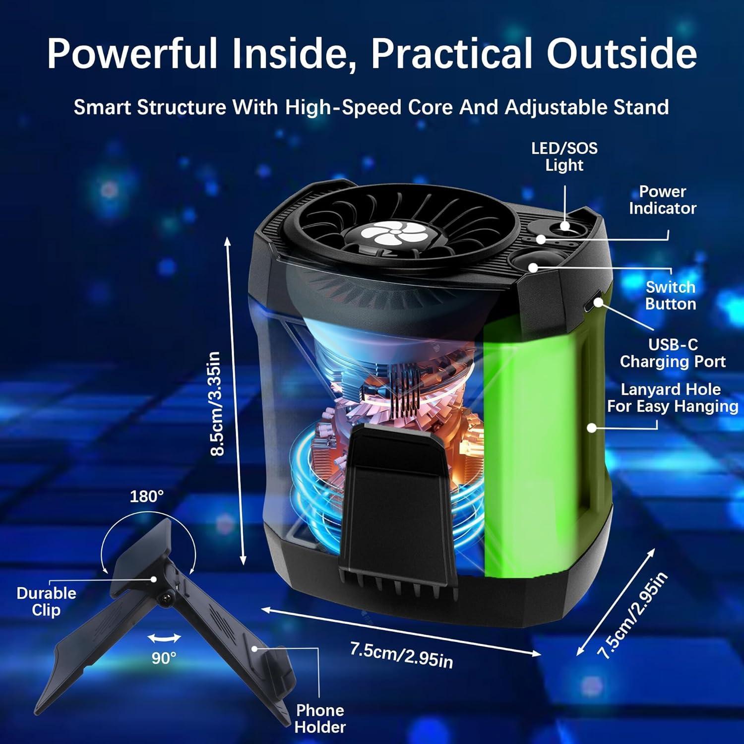 Ventilador Portátil Clip yiHuiya Verde Militar 4-en-1 Recargable