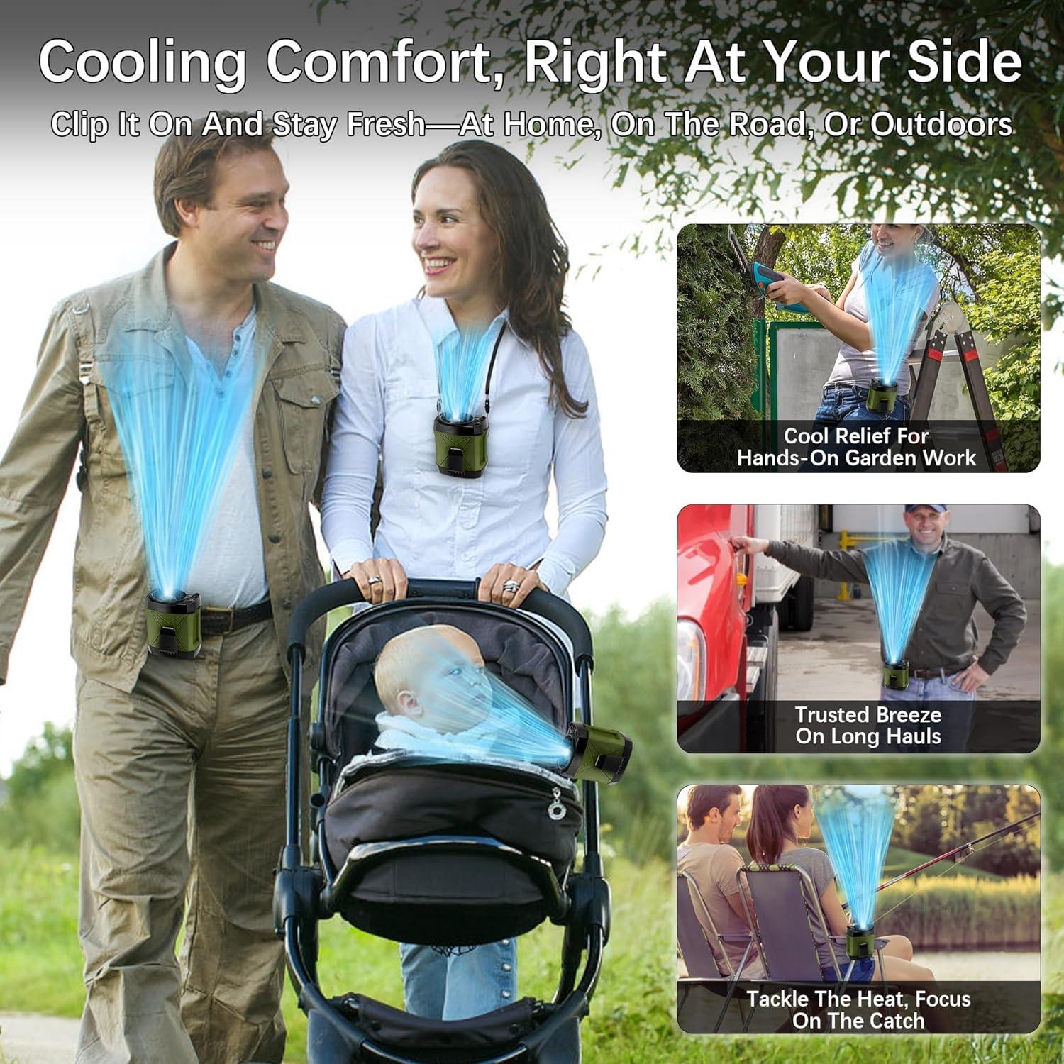 Ventilador Portátil Clip yiHuiya Verde Militar 4-en-1 Recargable