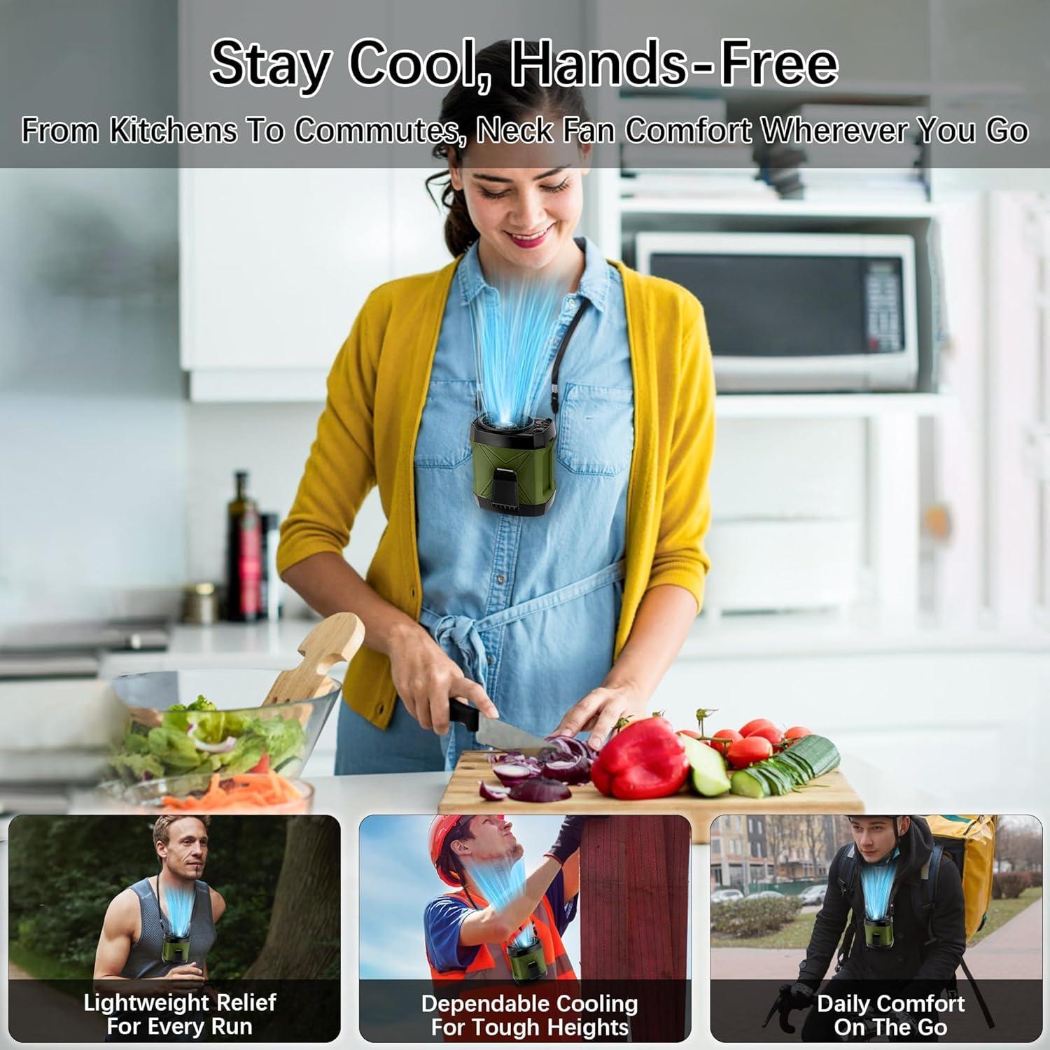 Ventilador Portátil Clip yiHuiya Verde Militar 4-en-1 Recargable