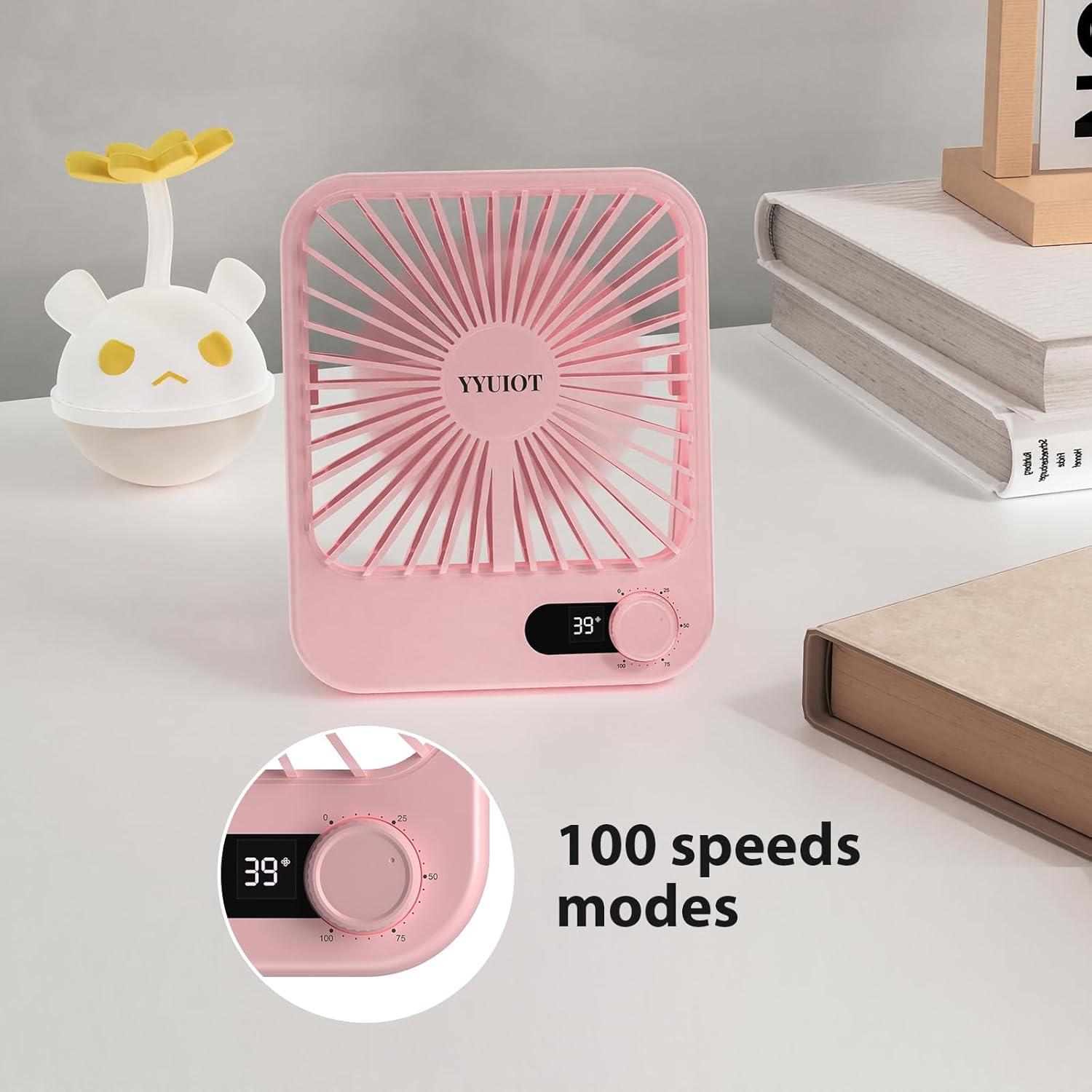 Ventilador de Escritorio YYUIOT Rosa 2400mAh 100 Velocidades
