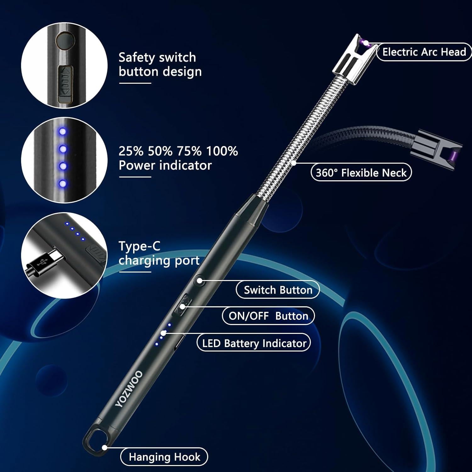 Encendedor Eléctrico de Plasma YOZWOO Recargable USB Negro