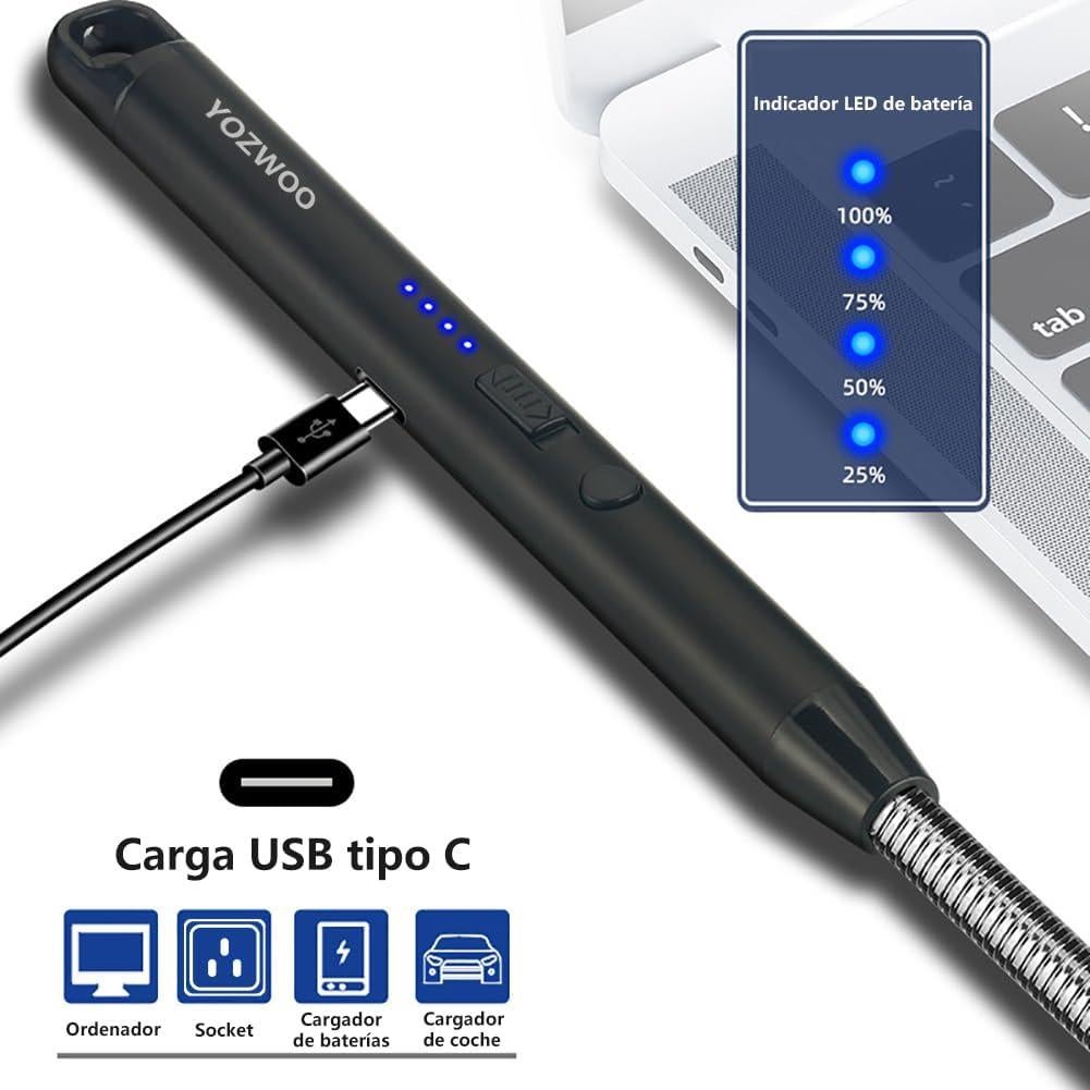 Encendedor Eléctrico de Plasma YOZWOO Recargable USB Negro