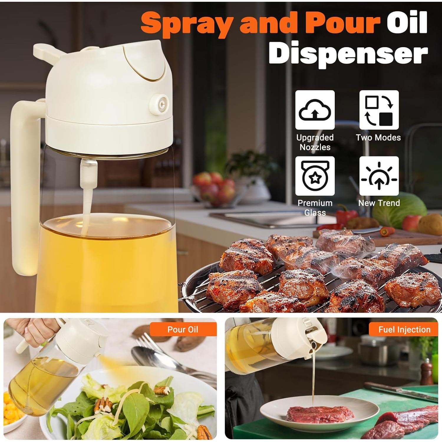 Dispensador de Aceite de Oliva CJT 470ml 2 en 1 Spray y Vertedor