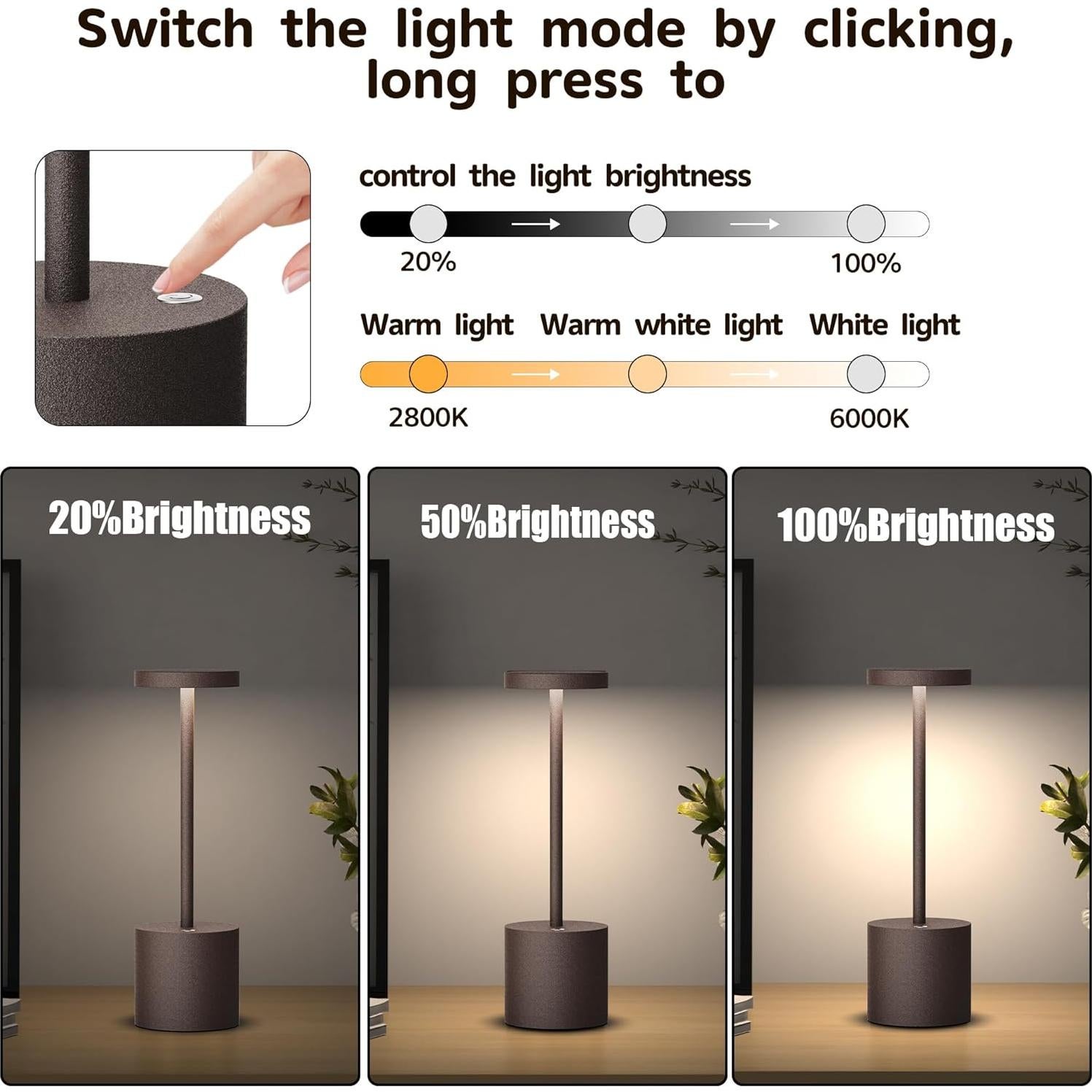 Lámpara de Mesa Inalámbrica YIBEN 2Pack LED 5000mAh USB