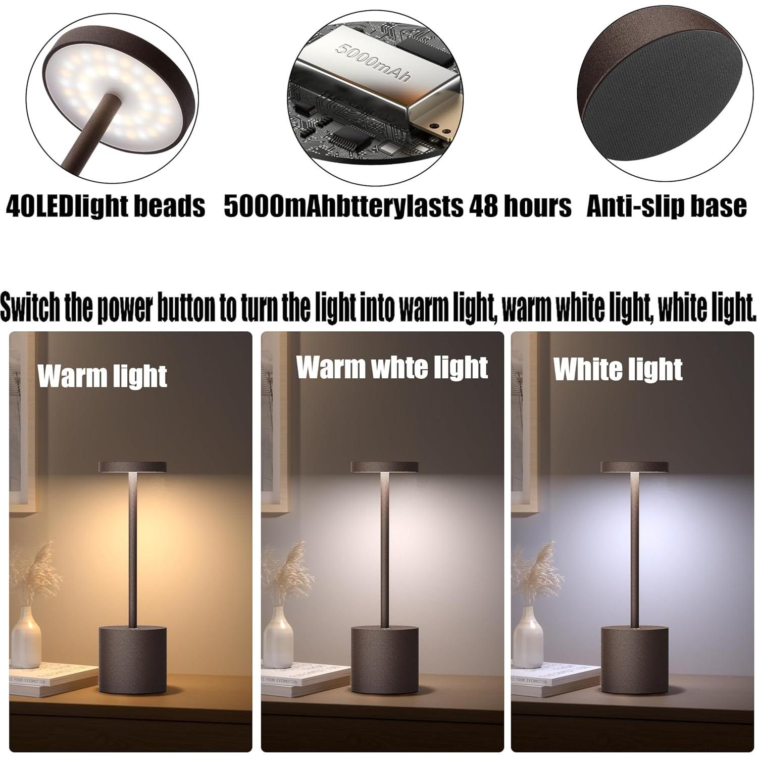 Lámpara de Mesa Inalámbrica YIBEN 2Pack LED 5000mAh USB