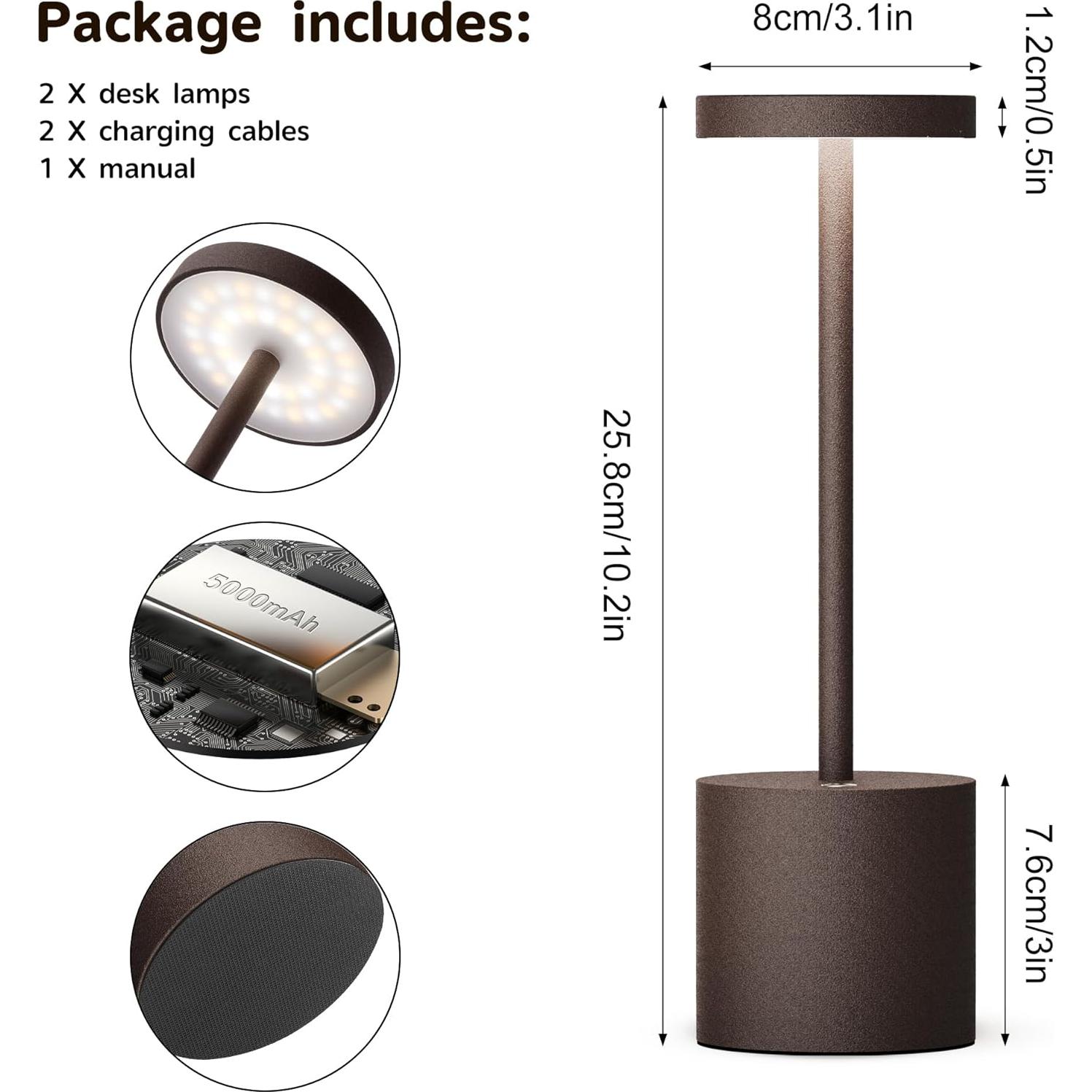 Lámpara de Mesa Inalámbrica YIBEN 2Pack LED 5000mAh USB