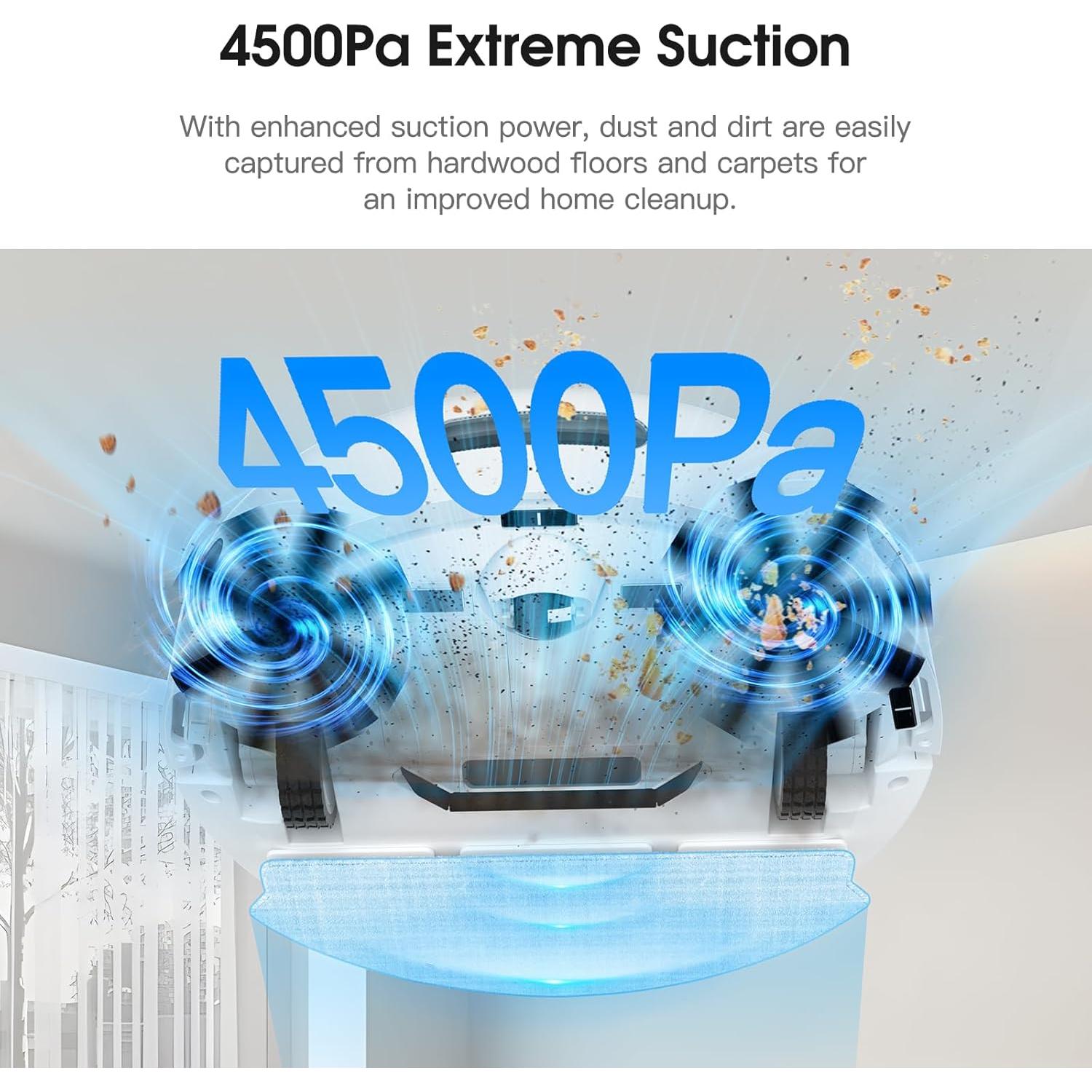 Robot Vacuum and Mop Cleaner with 4500Pa Suction, Advanced 3D Obstacle Avoidance, Next-Generation Smart APP & Voice Control Robotic Vacuum, Automatic Aspirdora for Pet Hair, Home Hard Floor