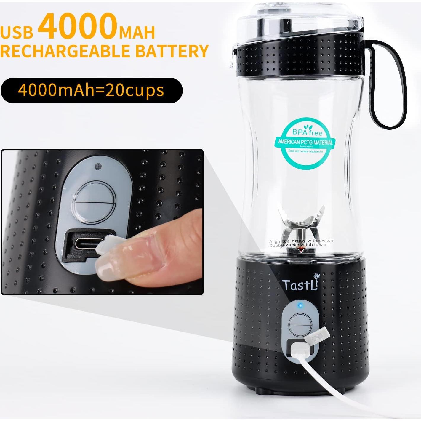 Licuadora Portátil TastLi 380ml Inalámbrica USB-C Negra