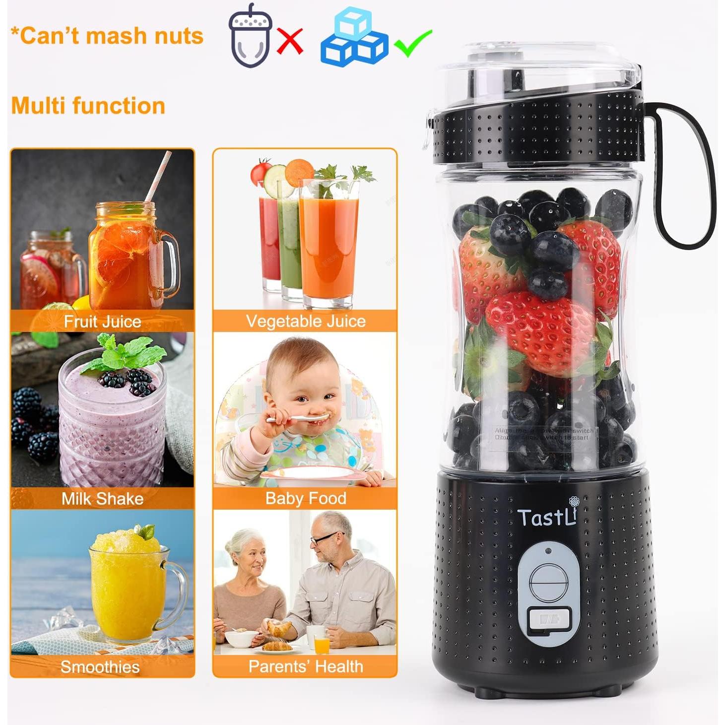 Licuadora Portátil TastLi 380ml Inalámbrica USB-C Negra