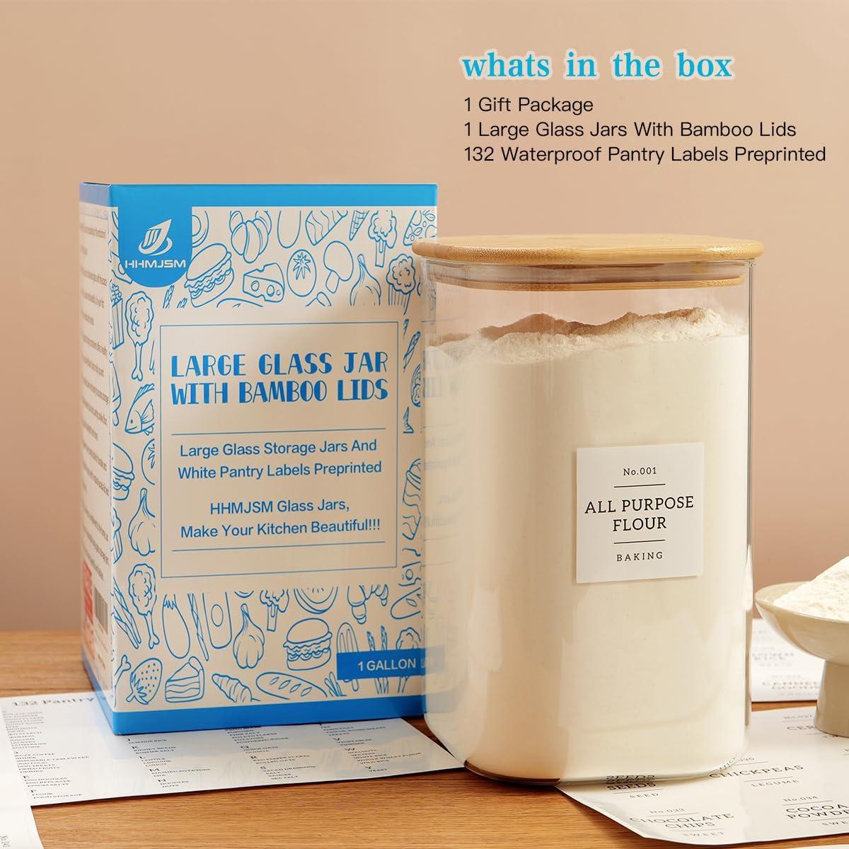 Tarro de vidrio hermético Mujin 1 Galón con 132 etiquetas