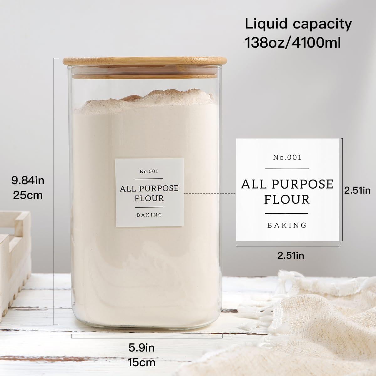 Tarro de vidrio hermético Mujin 1 Galón con 132 etiquetas