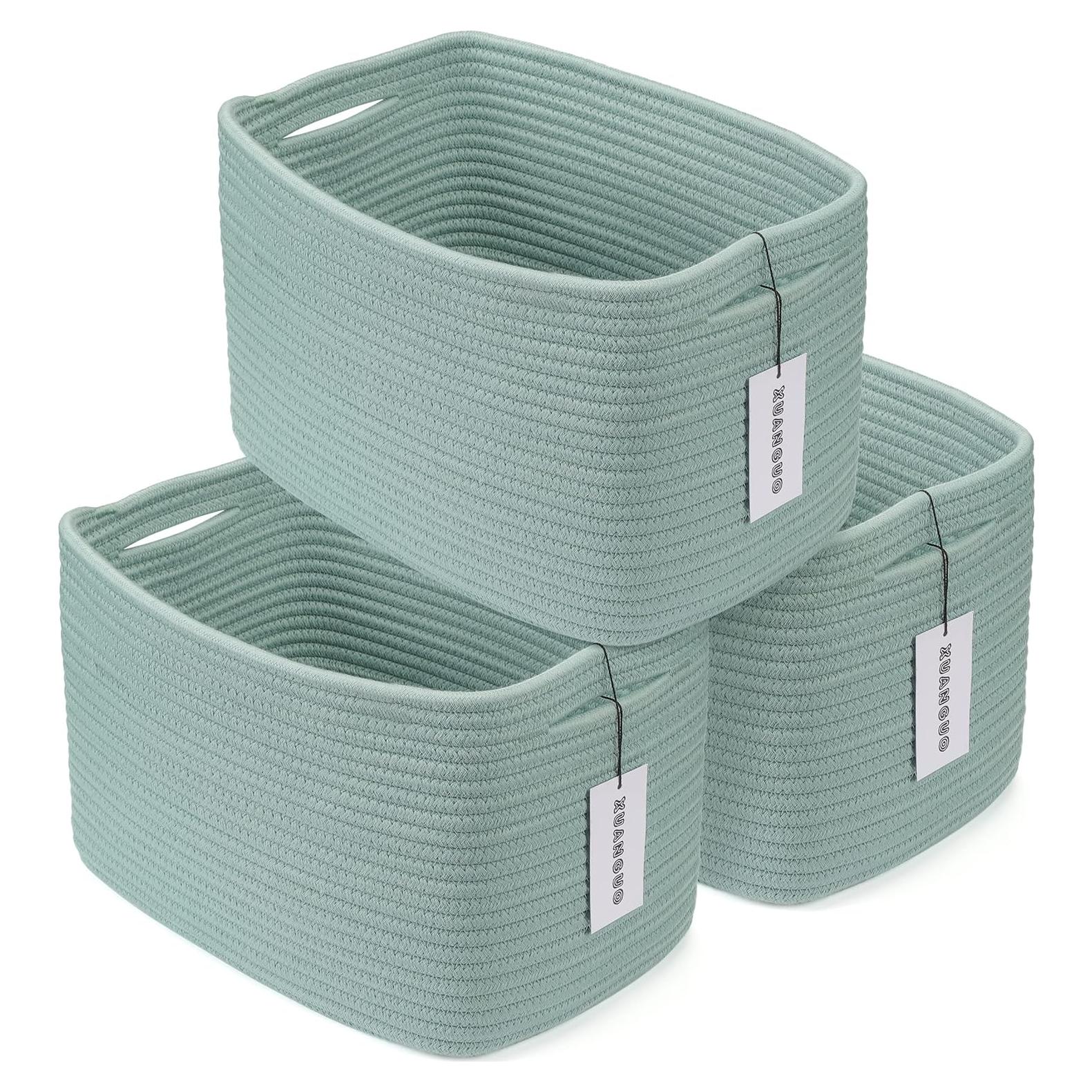 Cesta de Almacenamiento Tejida XUANGUO Verde 3 Piezas 36.8x24.1x23.6 cm