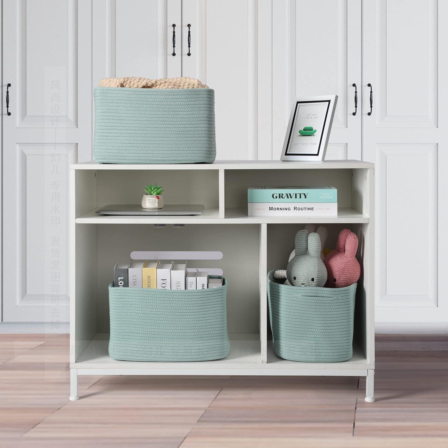 Cesta de Almacenamiento Tejida XUANGUO Verde 3 Piezas 36.8x24.1x23.6 cm