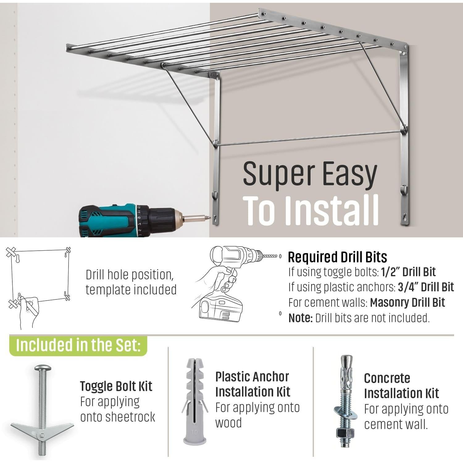 Estante para Secar Ropa Plegable Smartsome 56 cm Acero Inoxidable