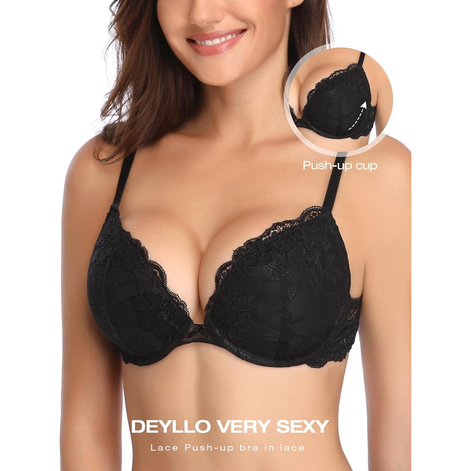 Sostén Push Up Deyllo 38C Negro con Encaje y Soporte
