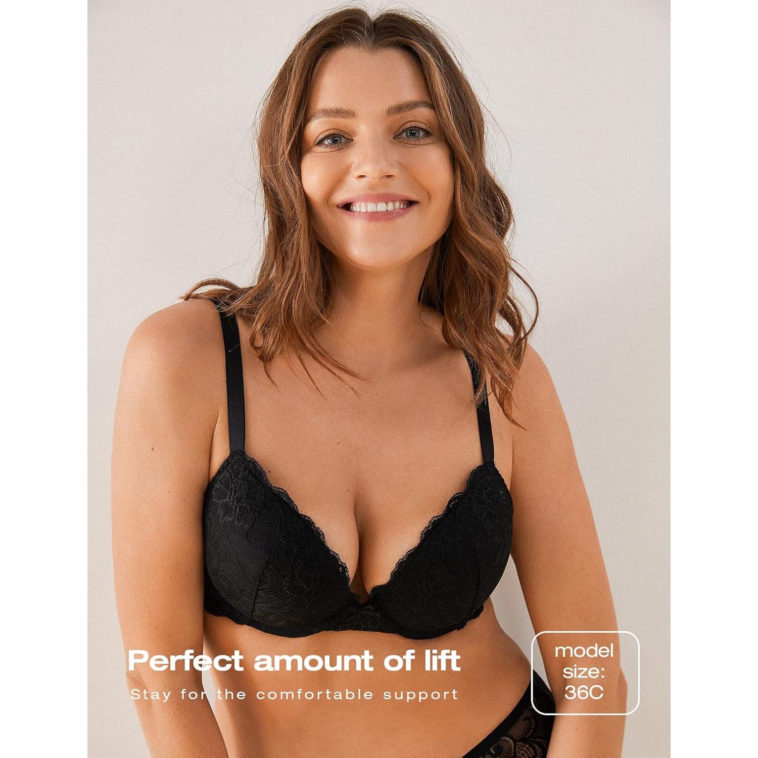 Sostén Push Up Deyllo 38C Negro con Encaje y Soporte