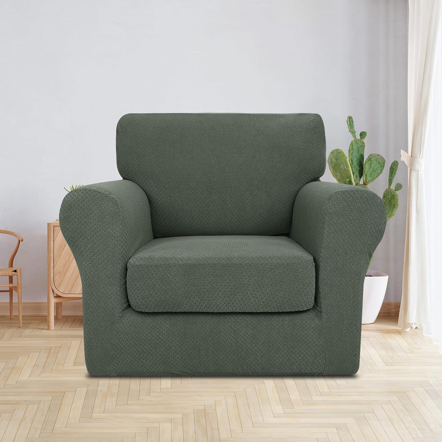 Funda de Sillón JIVINER Verde Militar 2 Piezas Ajustable 85% Poliester