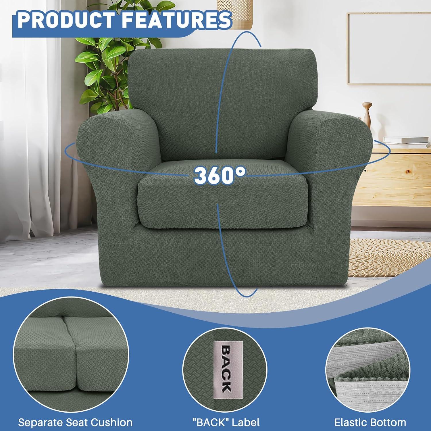 Funda de Sillón JIVINER Verde Militar 2 Piezas Ajustable 85% Poliester