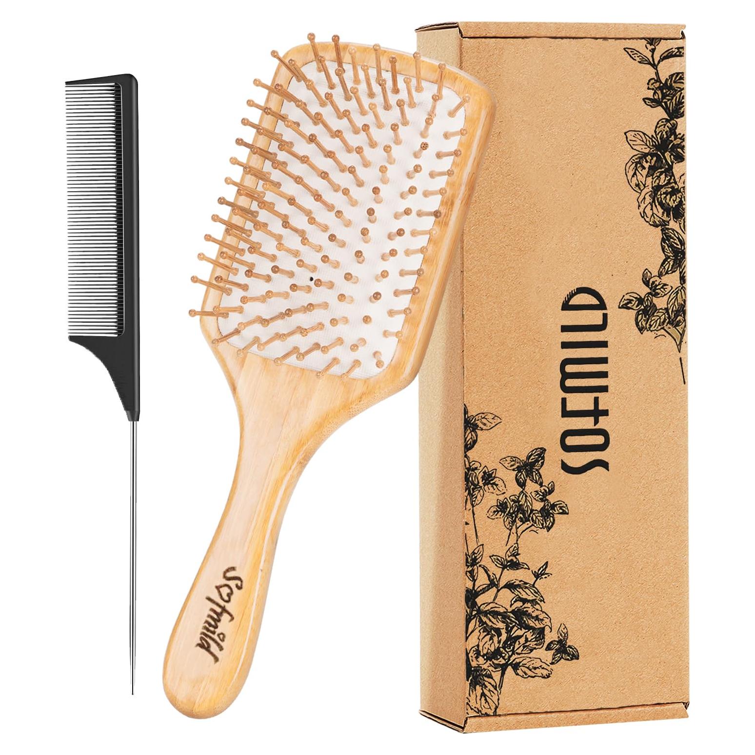 Cepillo de Cabello de Bambú Sofmild con Peine Desenredante