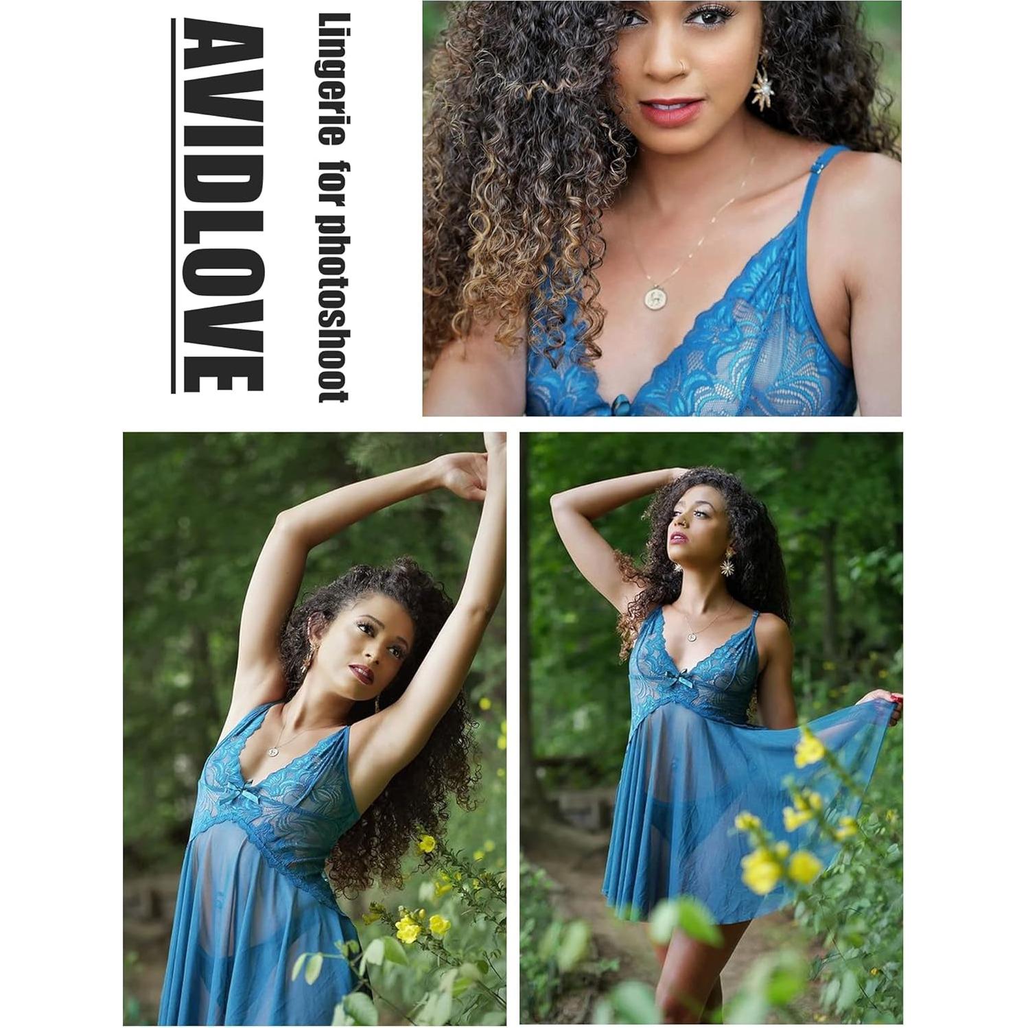 Lencería Babydoll Avidlove Azul Oscuro Mediana Encaje