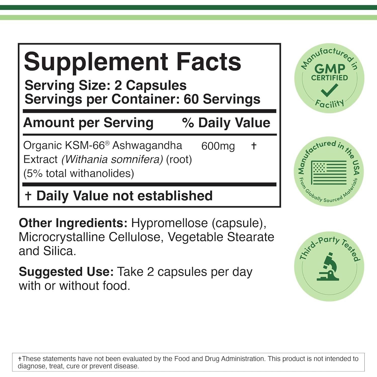 Suplemento Adaptógeno Double Wood Ashwagandha KSM 66 600mg 120 Cápsulas