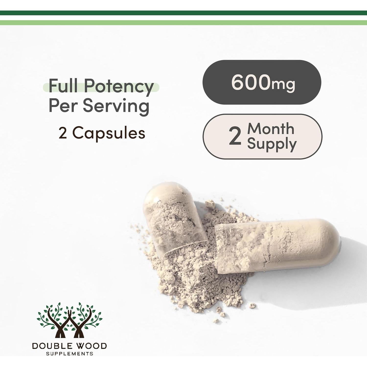 Suplemento Adaptógeno Double Wood Ashwagandha KSM 66 600mg 120 Cápsulas