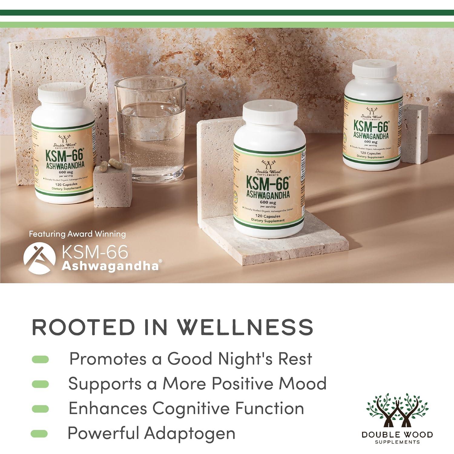 Suplemento Adaptógeno Double Wood Ashwagandha KSM 66 600mg 120 Cápsulas