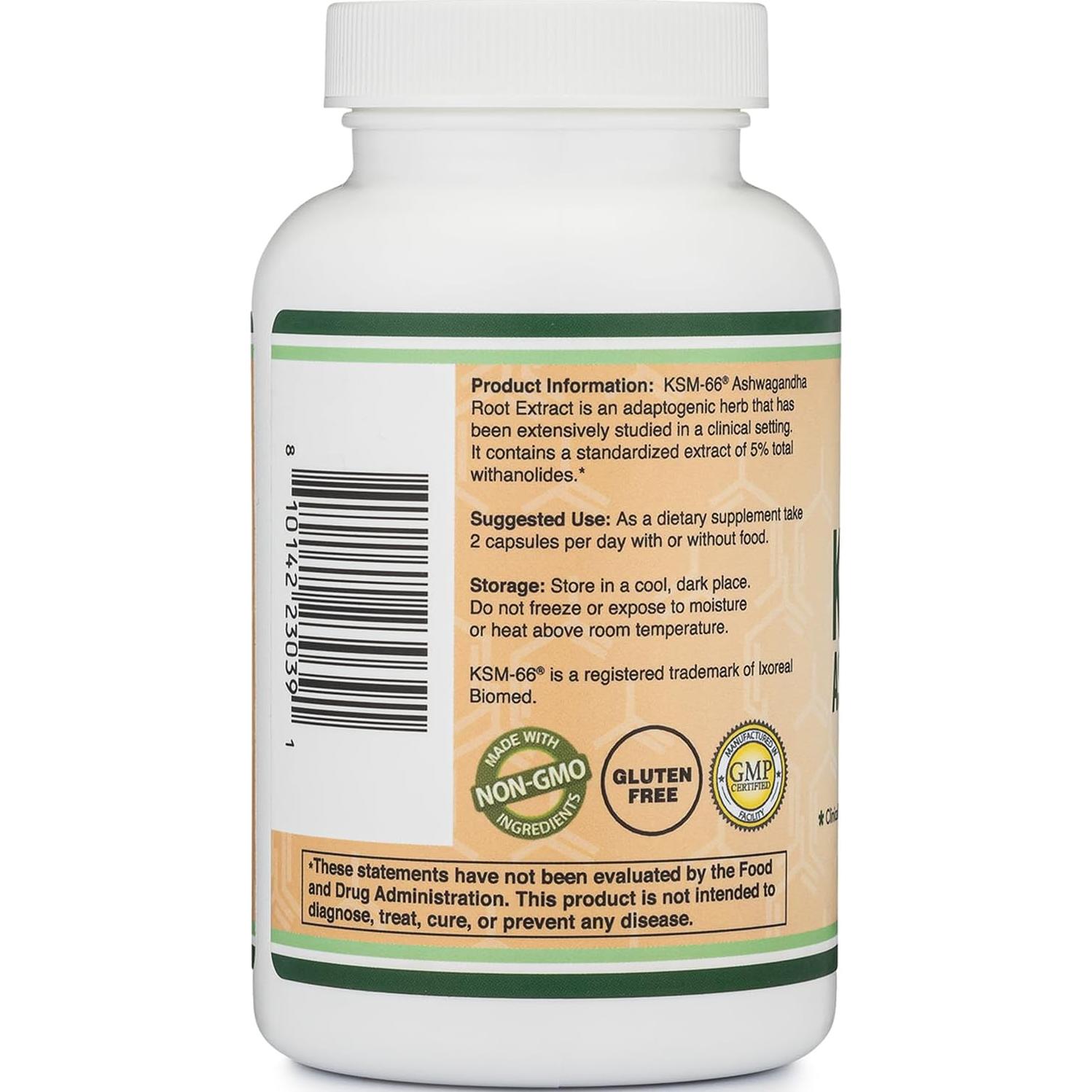 Suplemento Adaptógeno Double Wood Ashwagandha KSM 66 600mg 120 Cápsulas