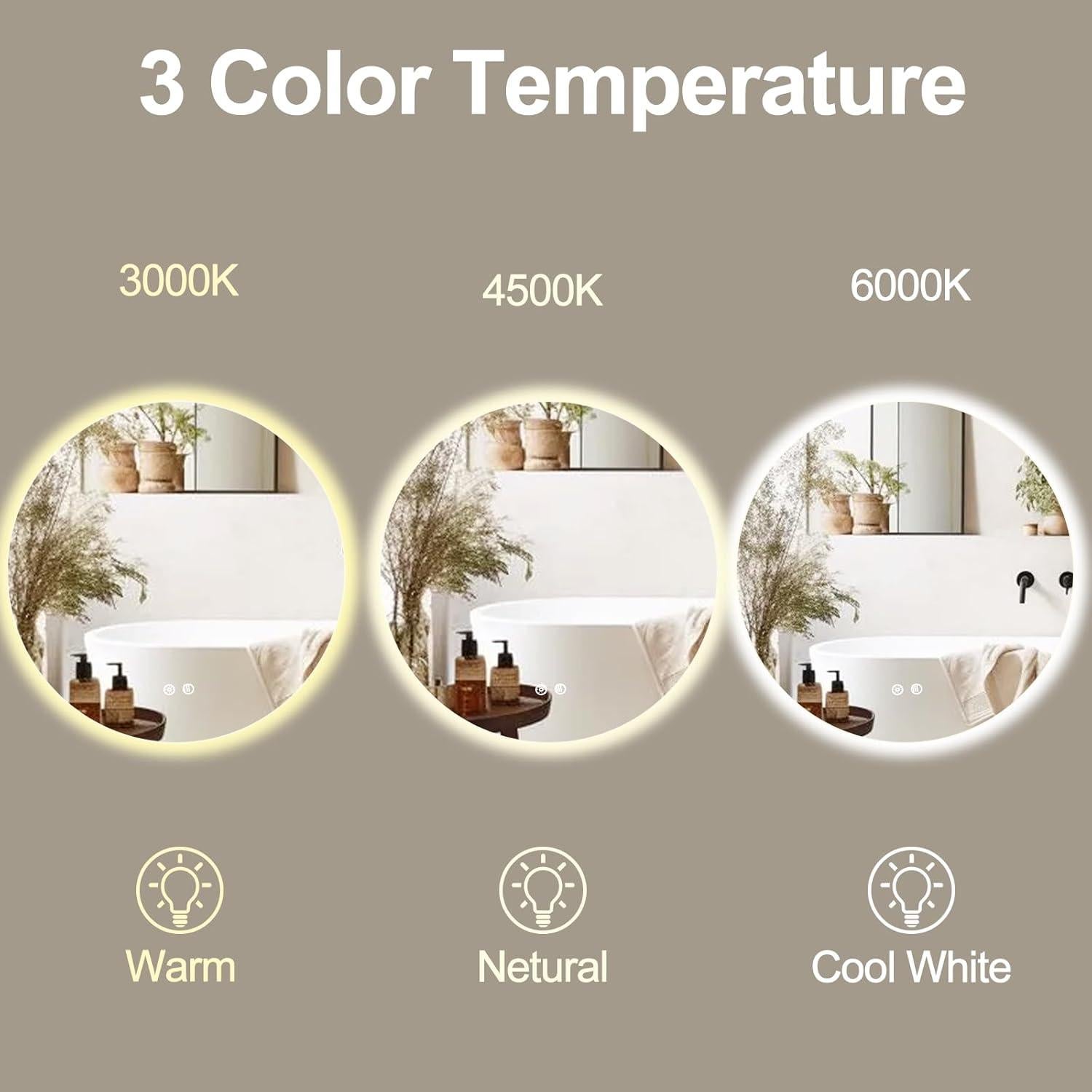 Espejo de Baño LED Redondo BuLife 61 cm Anti-vaho 3 Colores