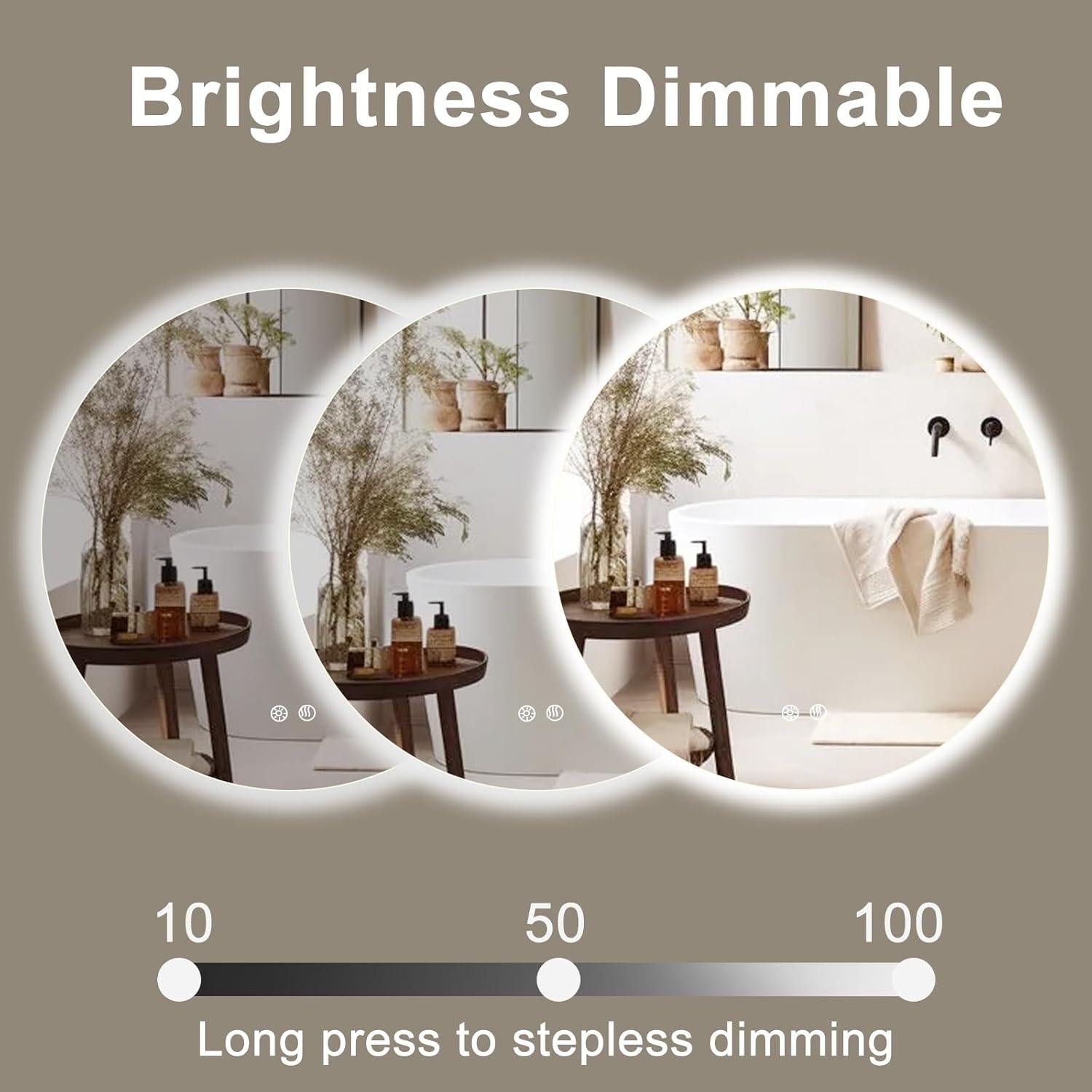 Espejo de Baño LED Redondo BuLife 61 cm Anti-vaho 3 Colores