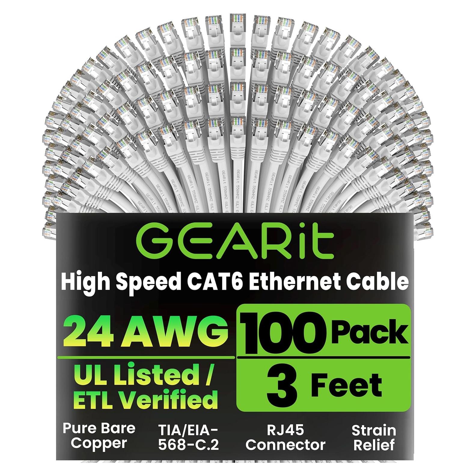 Cable Ethernet Cat 6 GearIT 0.91m Paquete de 100 Unidades