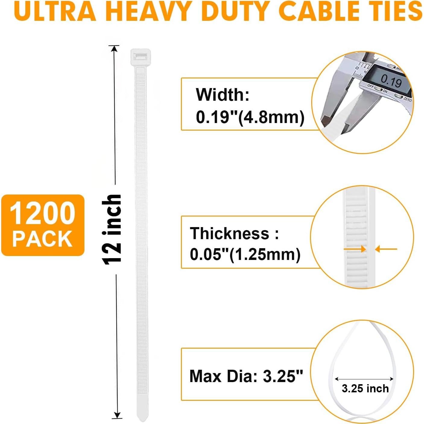 Bridas de Nylon RAZCC 30 cm 1200 pcs Alta Resistencia 22.7 kg