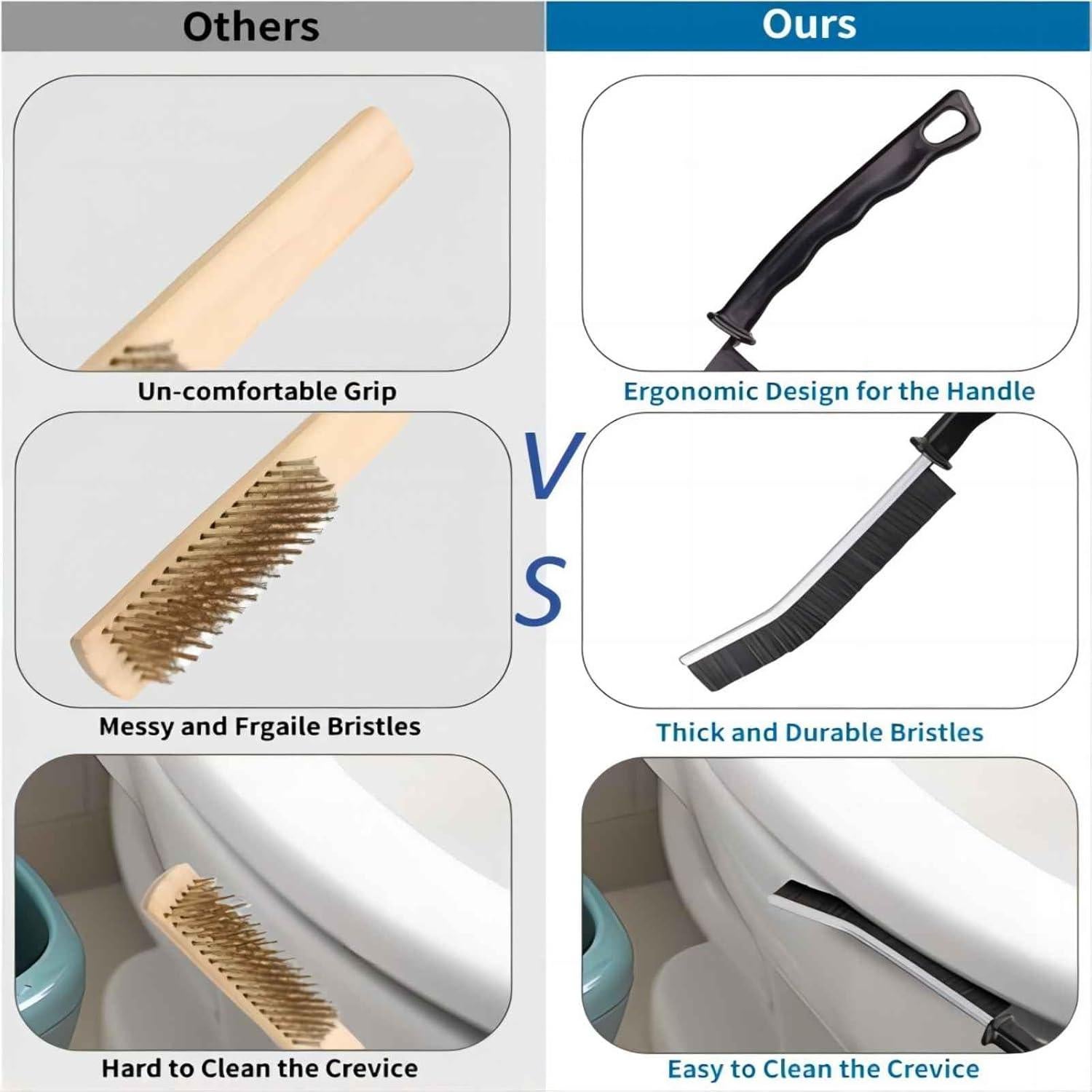 Cepillo de limpieza de ranuras POPGIO 3 Pcs Ergonomico Negro