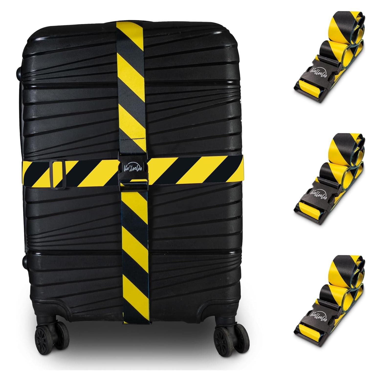 Correas de Equipaje Ajustables Helloeloo 188 cm Negro Amarillo 3 Pzas