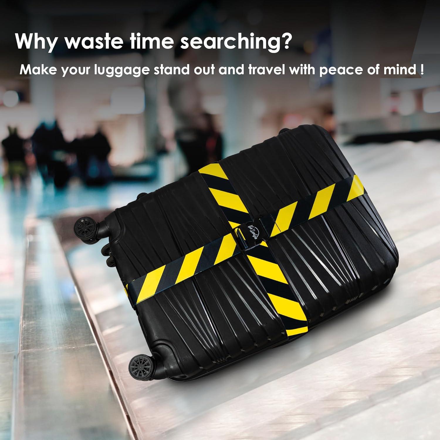 Correas de Equipaje Ajustables Helloeloo 188 cm Negro Amarillo 3 Pzas