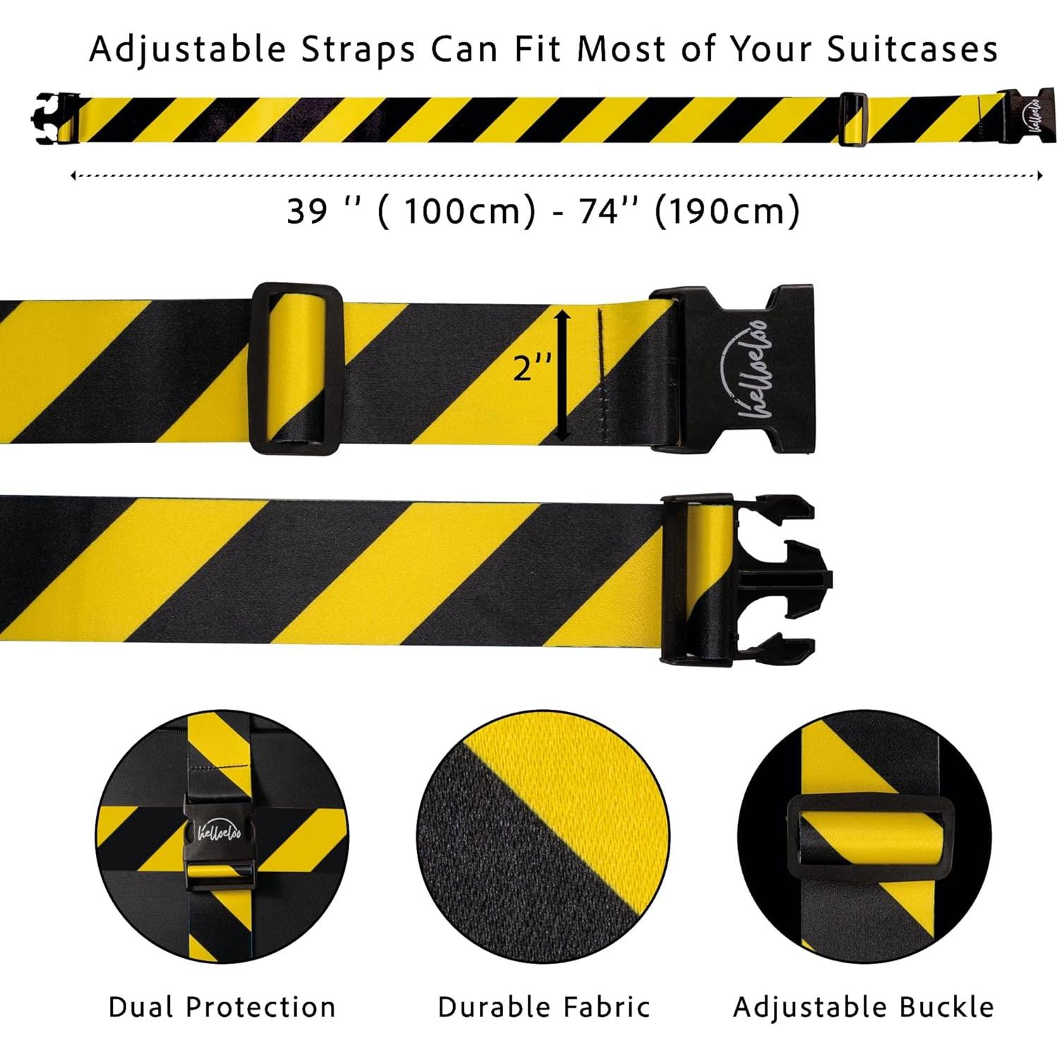 Correas de Equipaje Ajustables Helloeloo 188 cm Negro Amarillo 3 Pzas