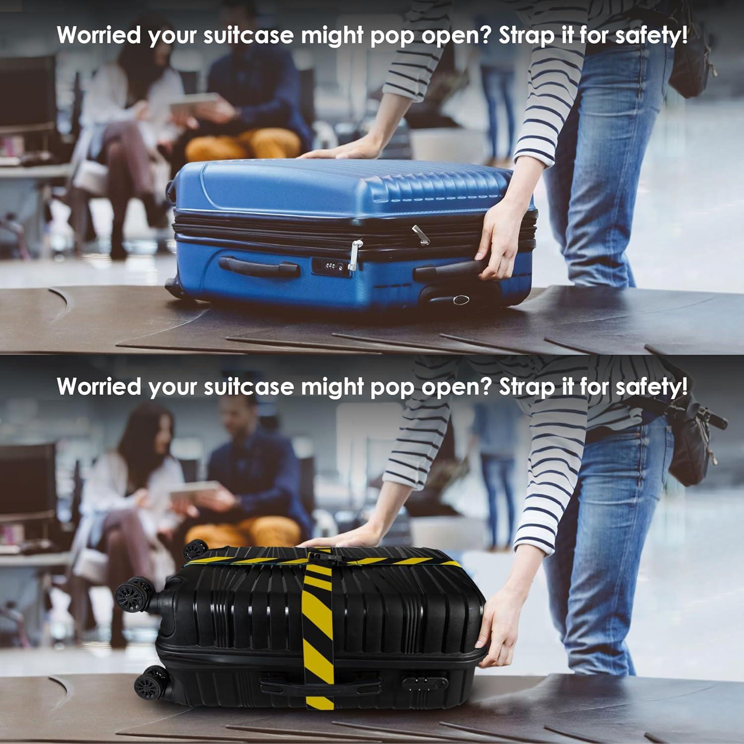 Correas de Equipaje Ajustables Helloeloo 188 cm Negro Amarillo 3 Pzas