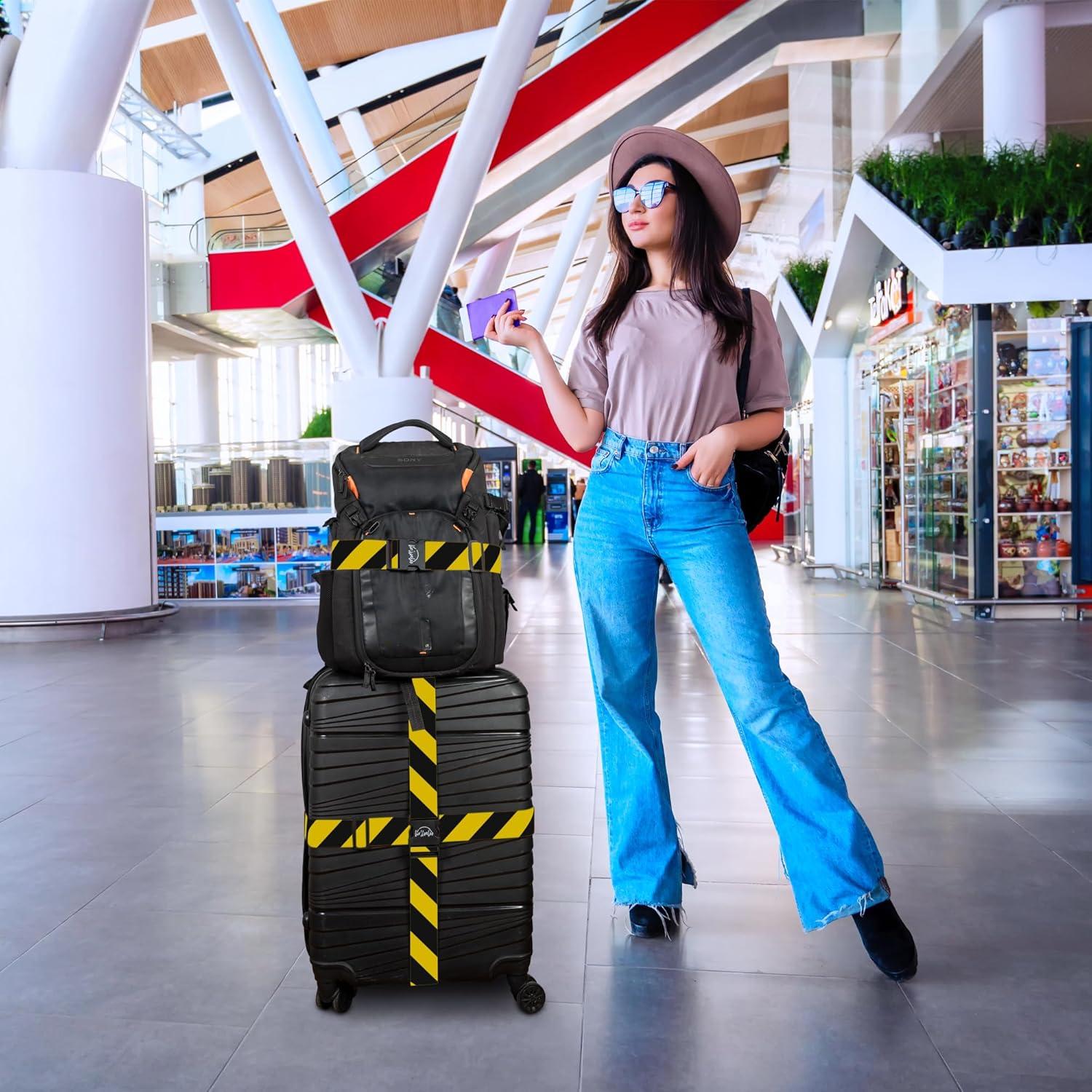 Correas de Equipaje Ajustables Helloeloo 188 cm Negro Amarillo 3 Pzas