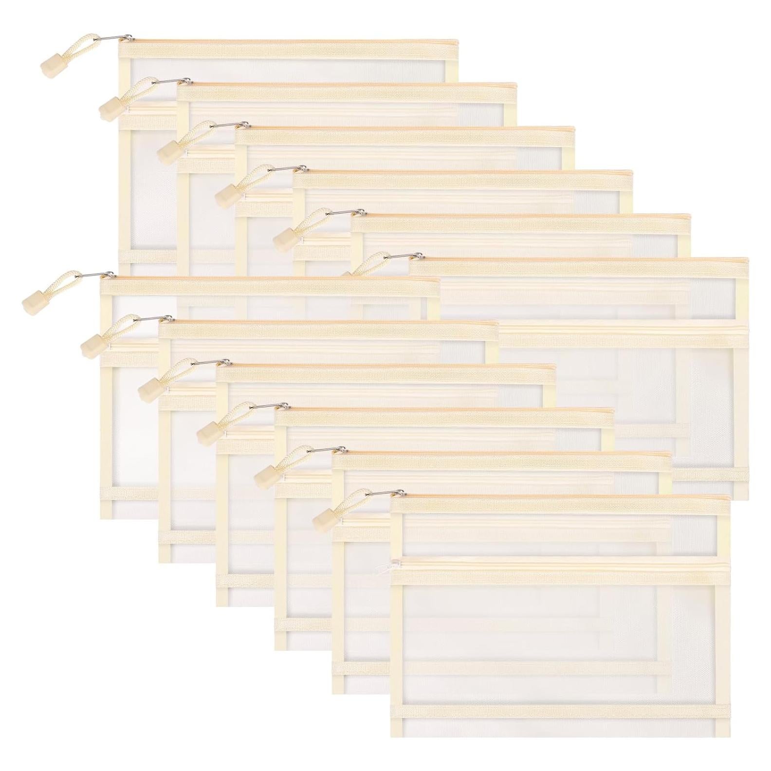 12 Bolsas de Malla de Nylon con Cremallera Beige A5