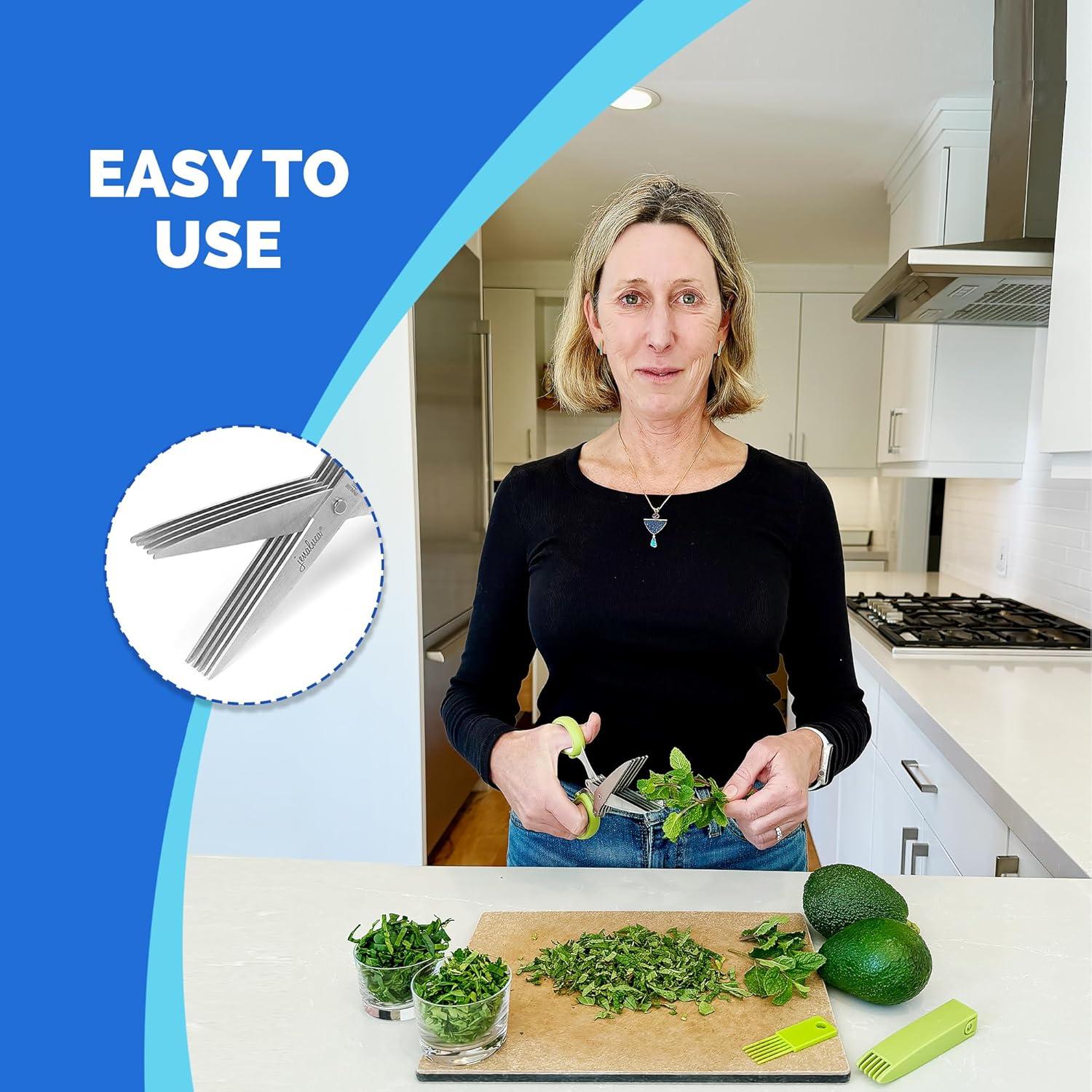 Tijeras de Hierbas 5 Cuchillas Jenaluca Acero Inoxidable Azul