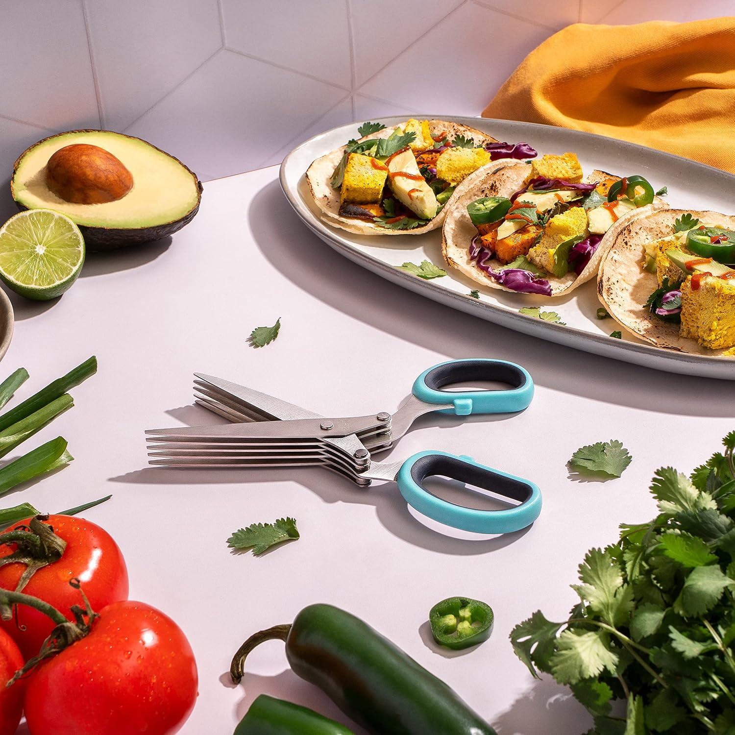 Tijeras de Hierbas 5 Cuchillas Jenaluca Acero Inoxidable Azul