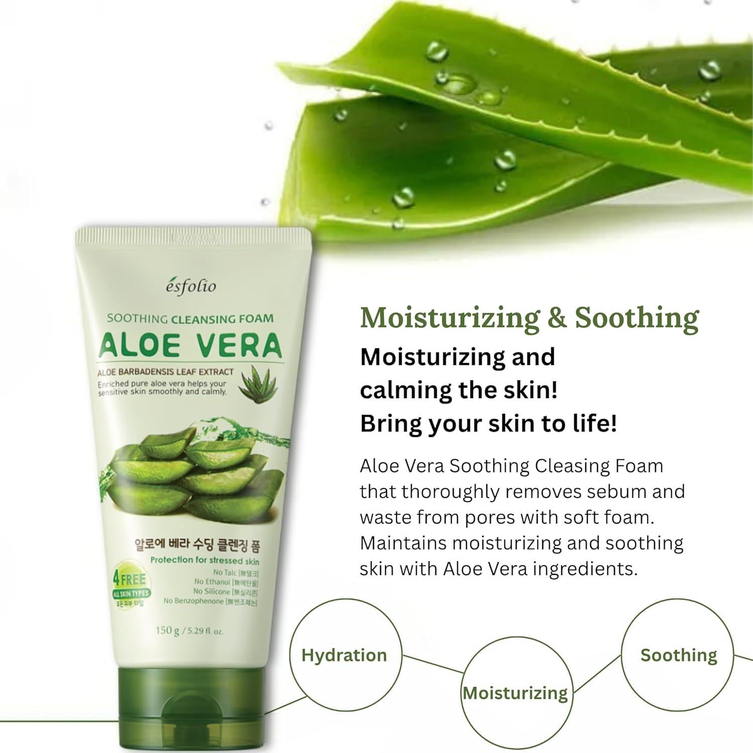 Esfolio Aloe Vera Espuma Limpiadora 150ml - Hidratante Piel Sensible