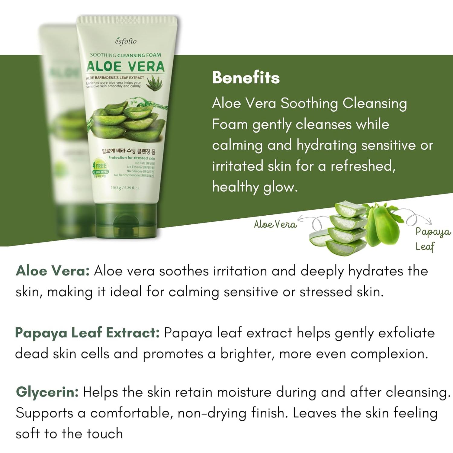 Esfolio Aloe Vera Espuma Limpiadora 150ml - Hidratante Piel Sensible